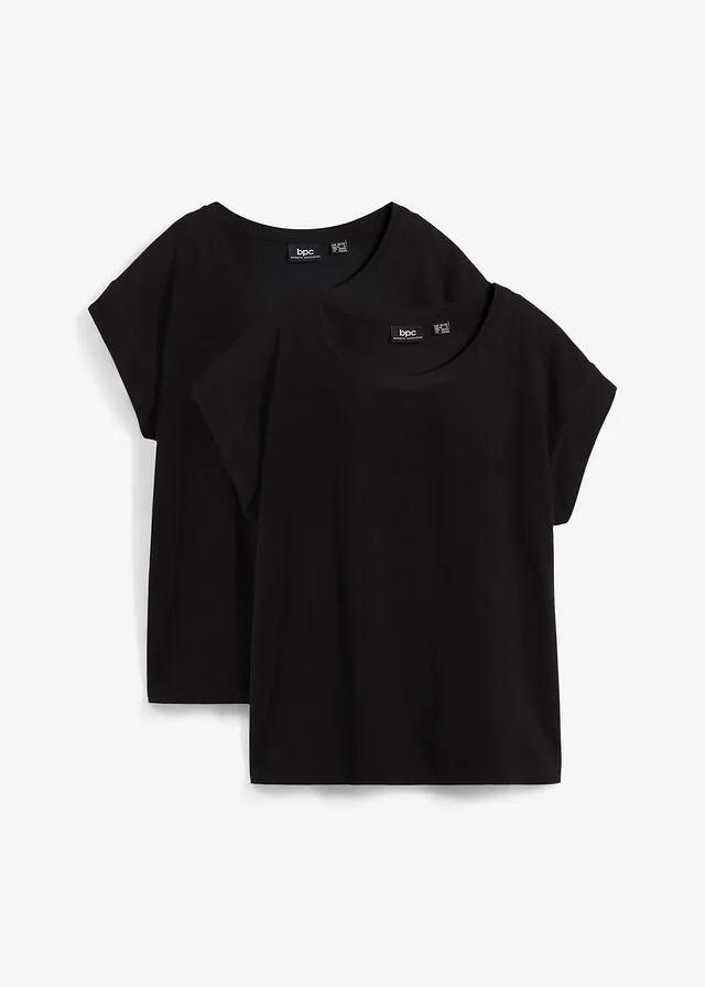 CAMISETA DE ALGODóN CON HOMBROS CAíDOS (2 UNIDADES) NEGRONEGRO